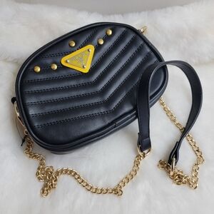 Black Quilted Crossbody Bag with Gold Chain